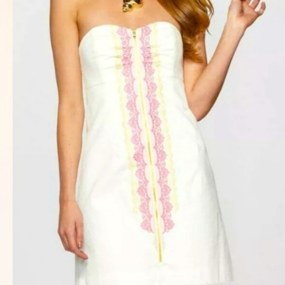 Lilly pulitzer White strapless zip up front dress si6. - Picture 1 of 11